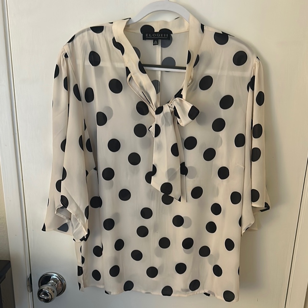 Eloquii Cream Black Tie Front Blouse